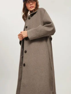 Brushed Belted Long Overcoat