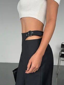 Buckle Belted Cutout Pants