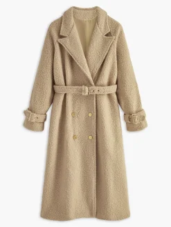 Buckle Belted Long Faux Fur Coat