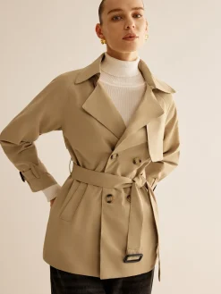 Buckle Design Lapel Belted Trench Coat