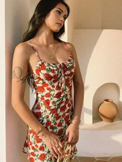 Bulgaria Roses Floral Backless Mini Dress