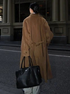 Button Belted Lapel Long Coat