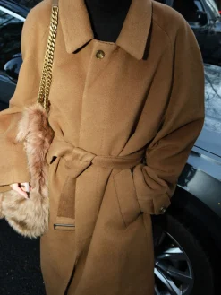 Button Belted Lapel Long Coat
