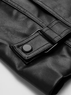 Button Clasp PU Leather Jacket