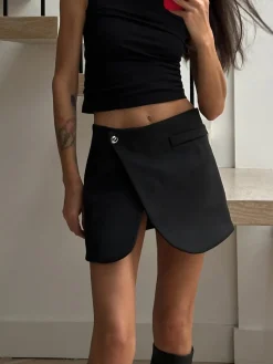 Button Criss Cross Mini Skirt