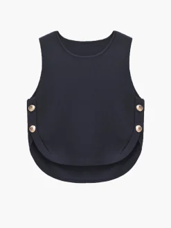 Button Decor Slit Sweater Vest