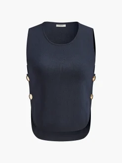 Button Decor Slit Sweater Vest