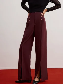 Button Decor Split Wide-Leg Pants