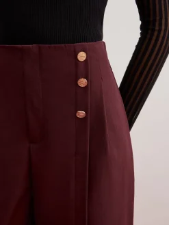 Button Decor Split Wide-Leg Pants