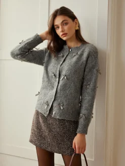 Button Down Bow-Decor Cardigan