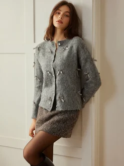 Button Down Bow-Decor Cardigan