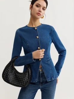 Button Down Denim Slim Blouse