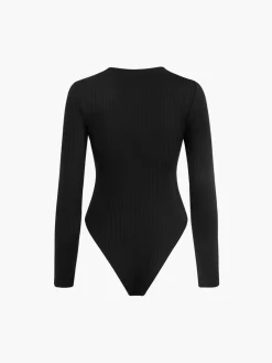 Button Down Rib Long Sleeve Bodysuit