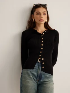 Button Down Skinny Knit Top