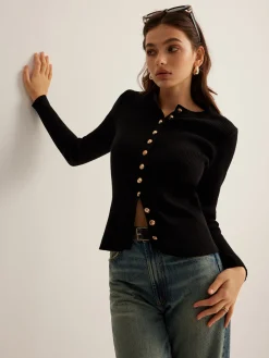 Button Down Skinny Knit Top