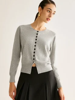 Button Down Slit Jersey Cardigan