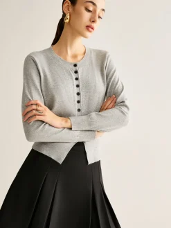 Button Down Slit Jersey Cardigan