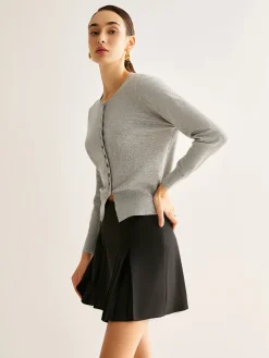 Button Down Slit Jersey Cardigan