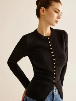Button Down Slit Slim Cardigan