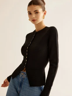 Button Down Slit Slim Cardigan