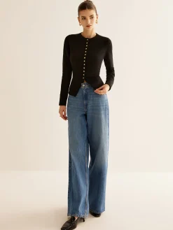 Button Down Slit Slim Cardigan