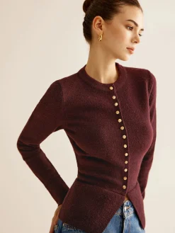 Button Down Slit Slim Cardigan
