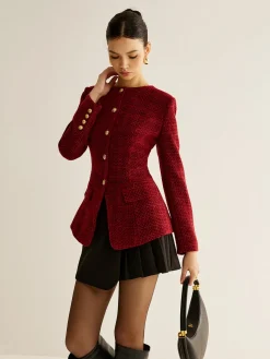Button Down Slit Tweed Blazer