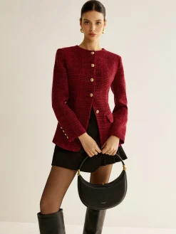 Button Down Slit Tweed Blazer