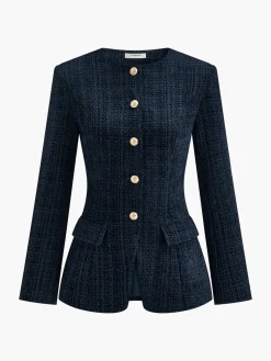 Button Down Slit Tweed Blazer