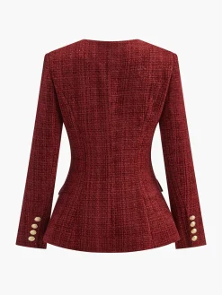 Button Down Slit Tweed Blazer