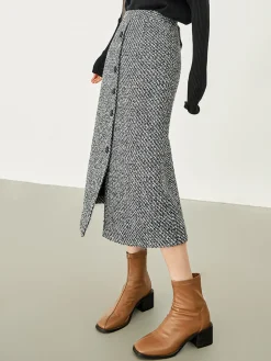 Button Down Tweed Boucle Maxi Skirt
