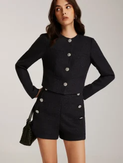 Button Down Tweed Short Blazer