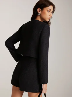 Button Down Tweed Short Blazer