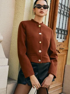 Button Down Tweed Short Coat