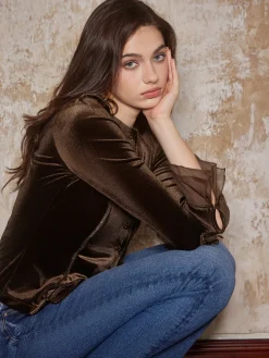 Button Down Velvet Slim Blouse
