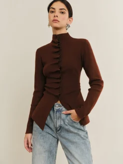 Button Pleated Split Knit Top