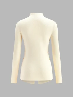 Button Pleated Split Knit Top