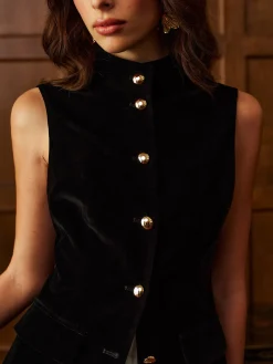 Button Slit Velvet Top With Chiffon Skirt Set