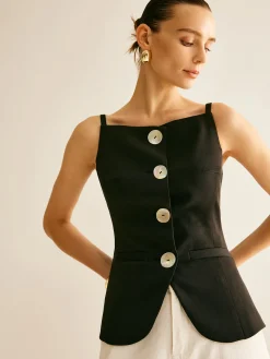 Button Split Cami Vest