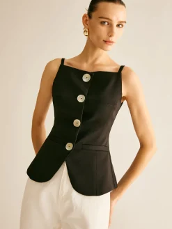 Button Split Cami Vest