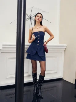 Button Split Denim Corset