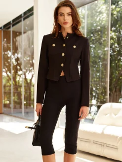 Button Split Slim Jersey Blazer