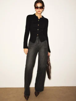 Button Split Slim Polo Sweater