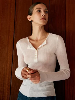 Button Thin Cozy Knit Top