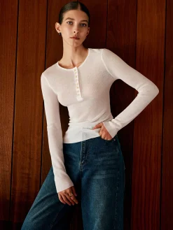 Button Thin Cozy Knit Top