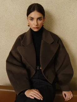 Button Tweed Lapel Short Coat