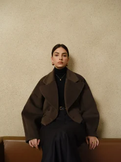 Button Tweed Lapel Short Coat