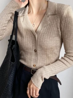 Button Up Collared Knit Top