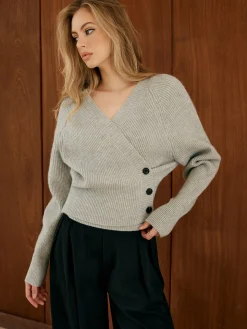 Button Wrap Slim Sweater