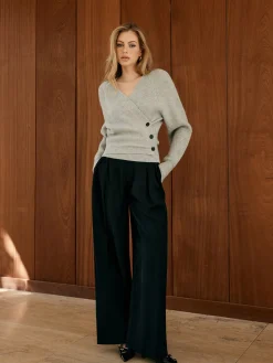Button Wrap Slim Sweater